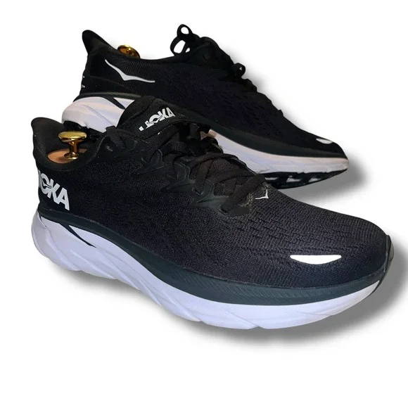 Hoka One One Clifton 8 Running Shoes Women's Size 7.5 B Black White - Picture 2 of 12